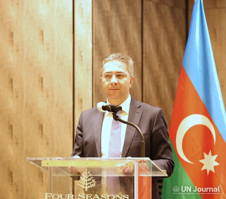  Amb. Ramin M. Hasanov of Azerbaijan to Korea delivers welcoming remarks at the event in honor of its national leader Heydar Aliyev at Four Seasons Hotel in Seoul on Dec. 11.