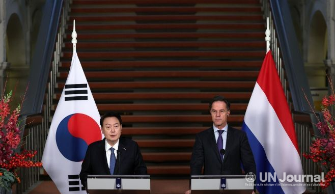 President Yoon Suk-yeol holds a joint press conference with Dutch Prime Minister Mark Rutte after holding a summit on Dec. 13, 2023.