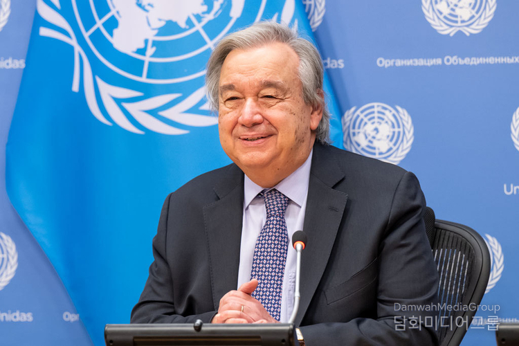 UN Secretary-General António Guterres delivers a speech on May 2, which marks World Press Freedom Day.